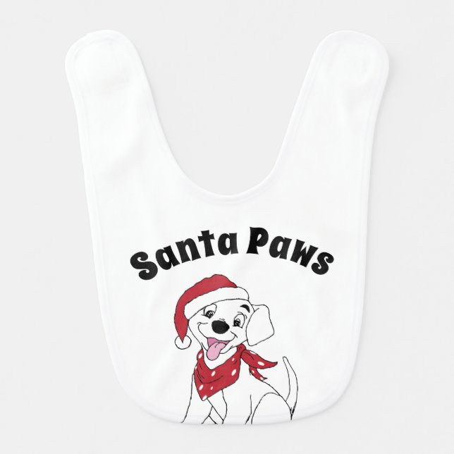 Cartoon Puppy Christmas Art  Dog Art Santa Paws Baby Bib (Front)