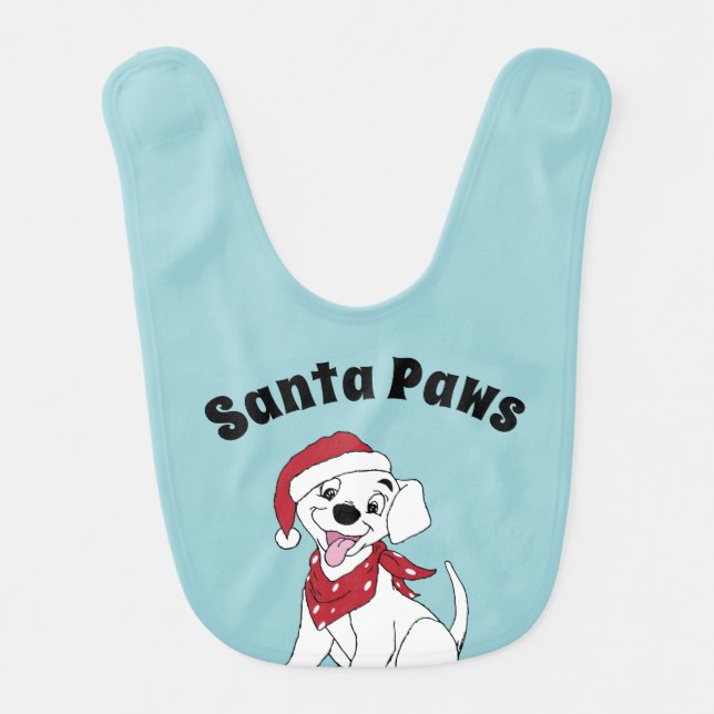 Cartoon Puppy Christmas Art  Dog Art Santa Paws Baby Bib (Front)