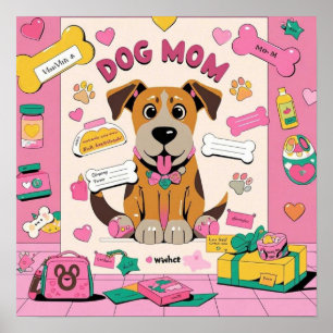Cartoon Puppy dog mom in pink room Poster