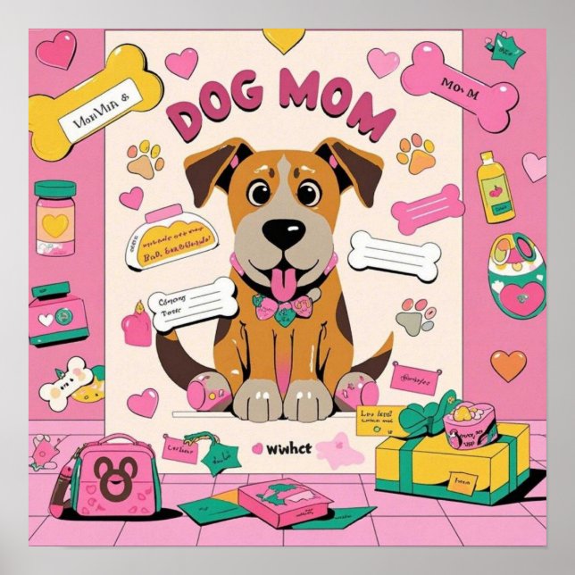 Cartoon Puppy dog mom in pink room Poster (Front)