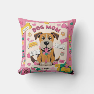 Cartoon Puppy dog mom in pink room Throw Pillow