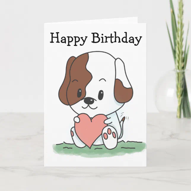 Cartoon Puppy Dog With A Heart Birthday Card | Zazzle