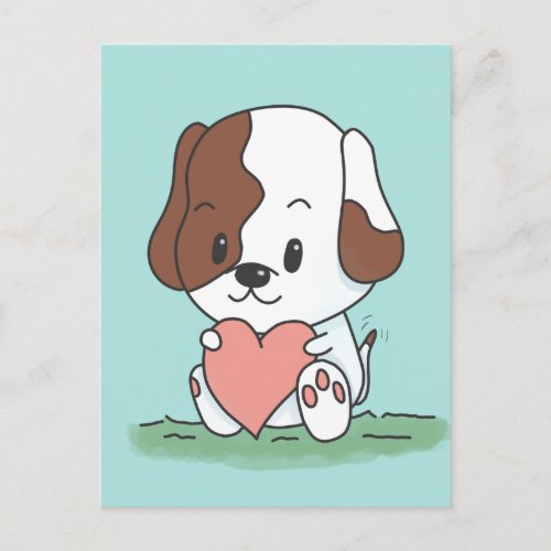 Cartoon Puppy Dog With A Heart Postcard