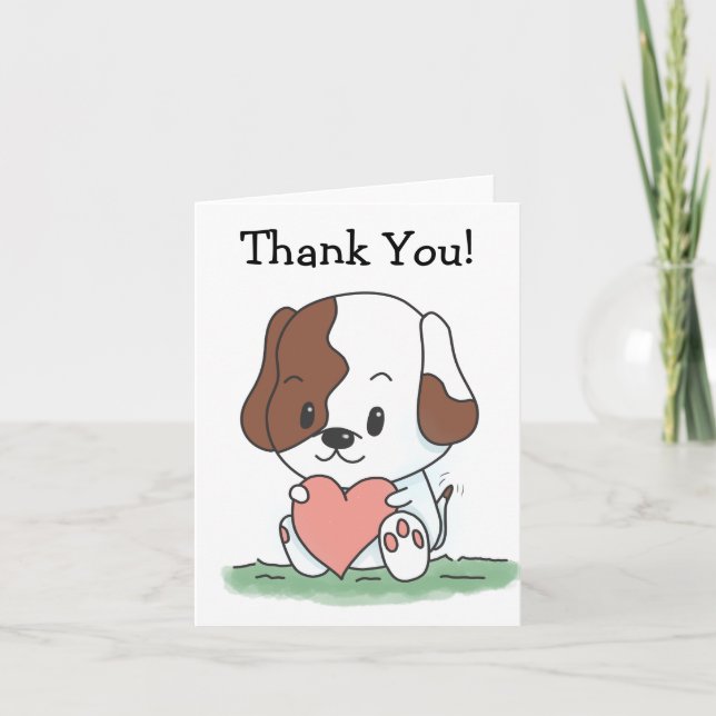 Cartoon Puppy Dog With A Heart Thank You (Front)