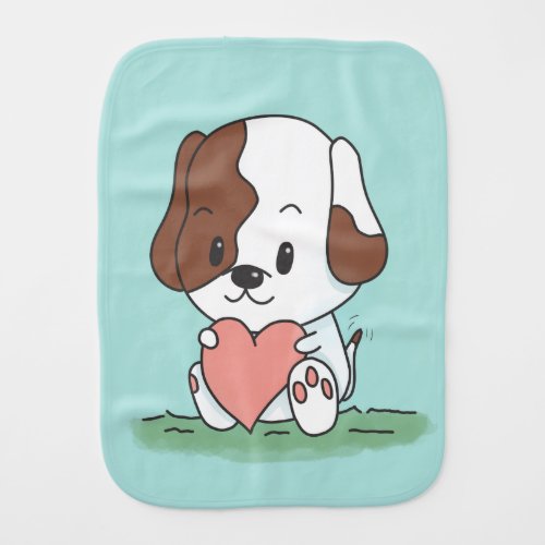 Cartoon Puppy Dog With Love Heart Baby Burp Cloth