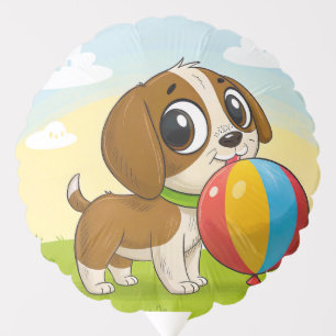 Cartoon Puppy Holding a Colorful Ball Balloon