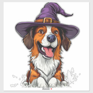 Cartoon Puppy Witch Hat Cute Halloween Style Sticker