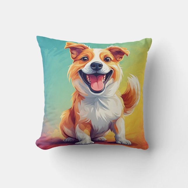 Cartoon Puppy with a Cheerful Expression Throw Pillow (Front)