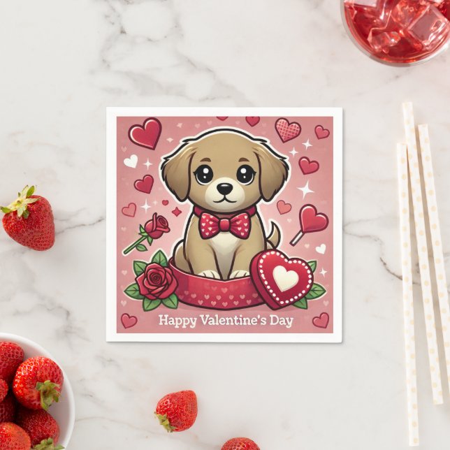 Cartoon Puppy with Valentine's Day Hearts Napkins (Insitu)