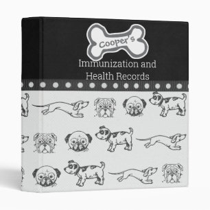 Cartoon Pups Health Records 3 Ring Binder