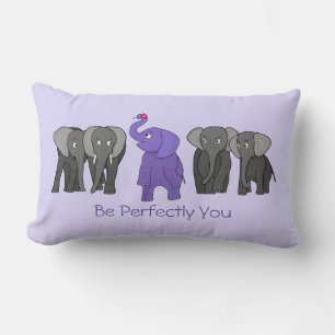 Cartoon Purple Elephant "Be Perfectly You" Lumbar Pillow