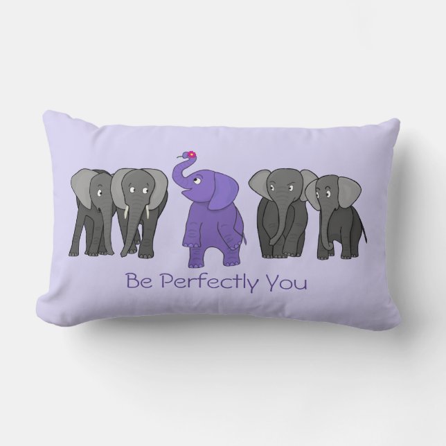 Cartoon Purple Elephant "Be Perfectly You" Lumbar Pillow (Front)