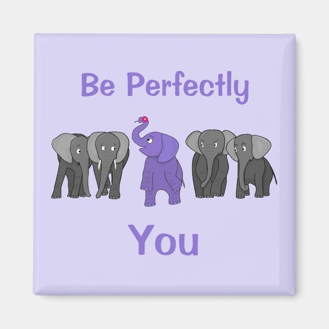 Cartoon Purple Elephant "Be Perfectly You" Magnet (Front)
