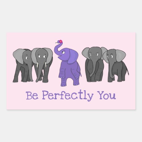 Cartoon Purple Elephant Be Perfectly You Rectangular Sticker