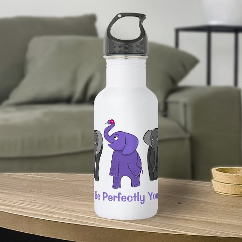 Cartoon Purple Elephant Be Perfectly You Stainless Steel Water Bottle