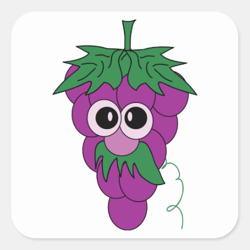 Cartoon Purple Grape Guy With Mustache Square Sticker