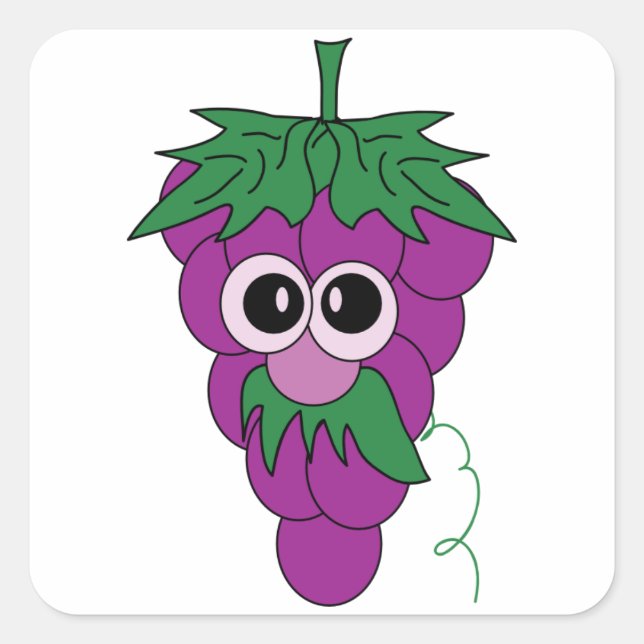 Cartoon Purple Grape Guy With Mustache Square Sticker (Front)