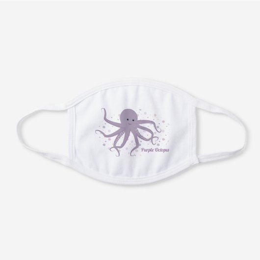 Cartoon Purple Octopus Character Smiling  Words White Cotton Face Mask (Front)