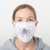 Cartoon Purple Octopus Character Smiling  Words White Cotton Face Mask (Worn)