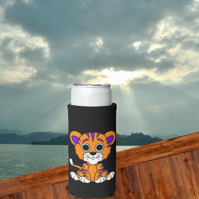 Cartoon Purple & Orange Baby Tiger Seltzer Can Cooler (Creator Uploaded)