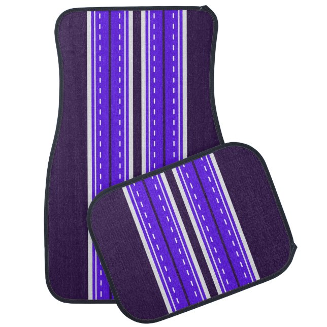 Cartoon Purple Violet Stripes Car Mats Set (Set)