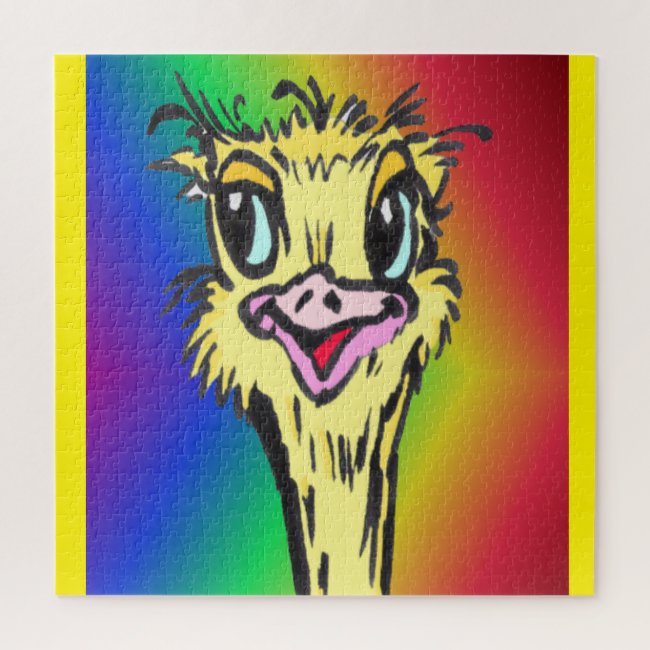 Cartoon Puzzle: Cute Ostrich Rainbow