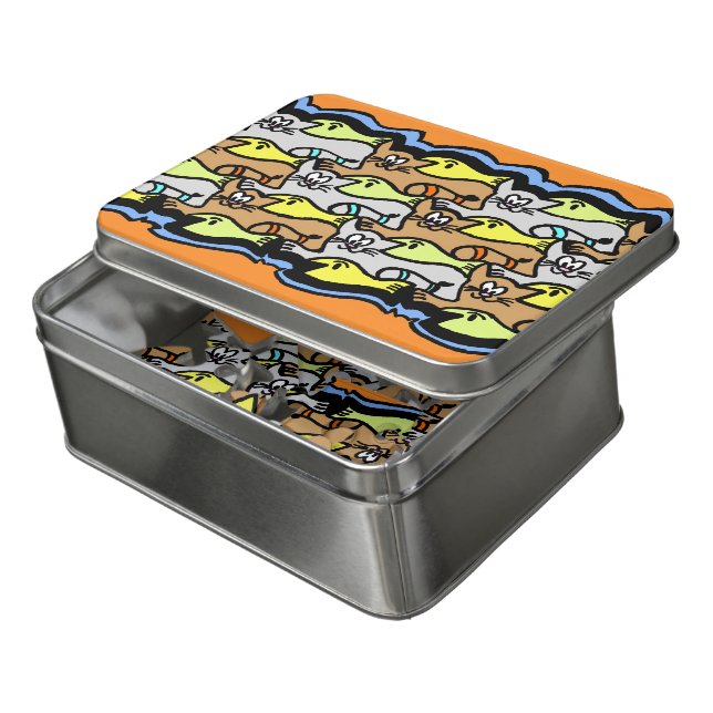 Cartoon Puzzle: Graphic Cats and Fish Jigsaw Puzzle (Lid Open)