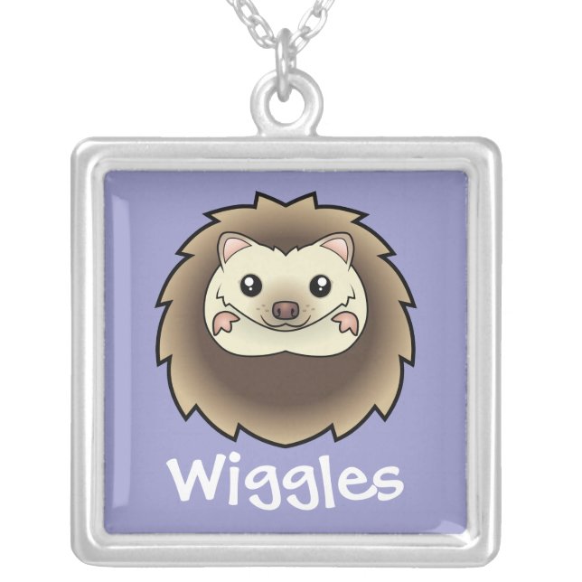 Cartoon Pygmy Hedgehog (add your pets name) Silver Plated Necklace (Front)
