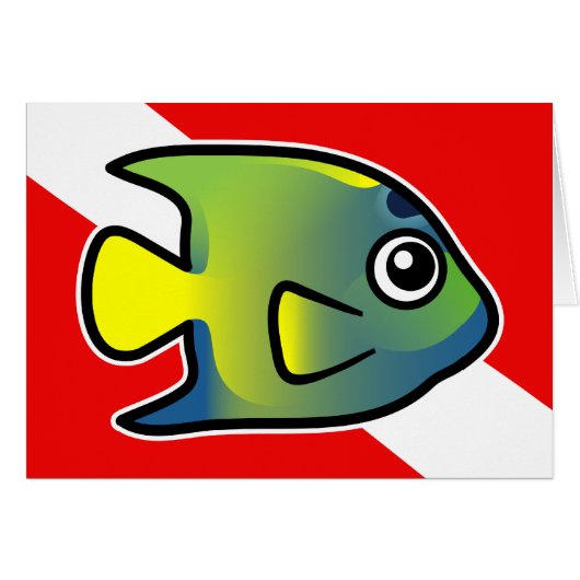 Cartoon Queen Angelfish Dive Flag Cards (Front Horizontal)