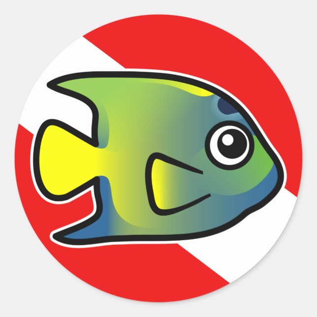 Cartoon Queen Angelfish Dive Flag Classic Round Sticker (Front)