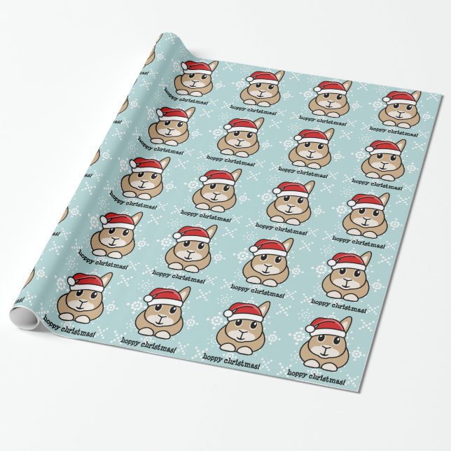 Cartoon Rabbit Christmas Wrapping Paper (Unrolled)
