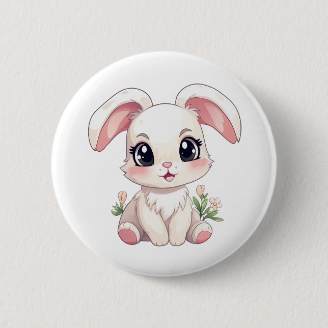 Cartoon rabbit illustration button (Front)
