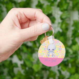 Cartoon Rabbit It's a Girl Birth Announcement Keyc Keychain