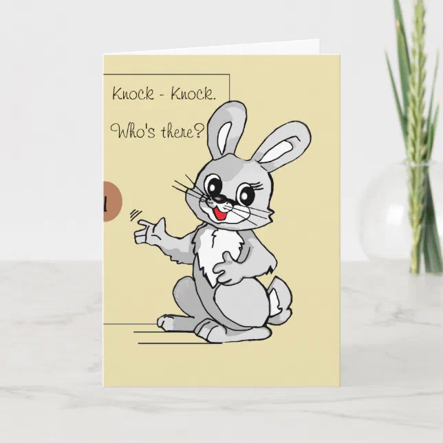 Cartoon Rabbit Knock-Knock Joke Greeting Card | Zazzle