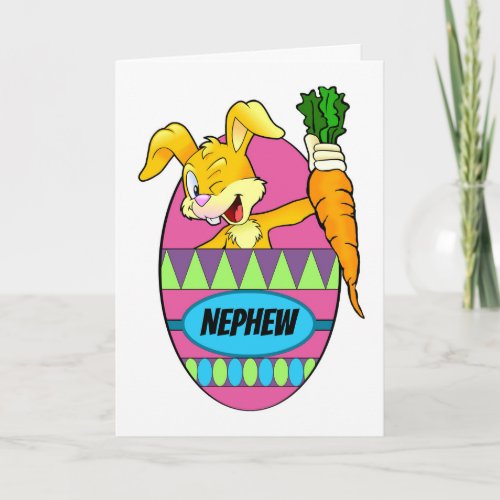 Cartoon Rabbit with Carrot for Nephew on Easter Card