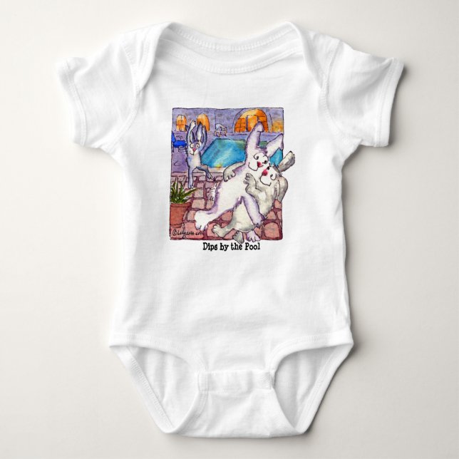 Cartoon Rabbits "Dips by the Pool" baby Baby Bodysuit (Front)