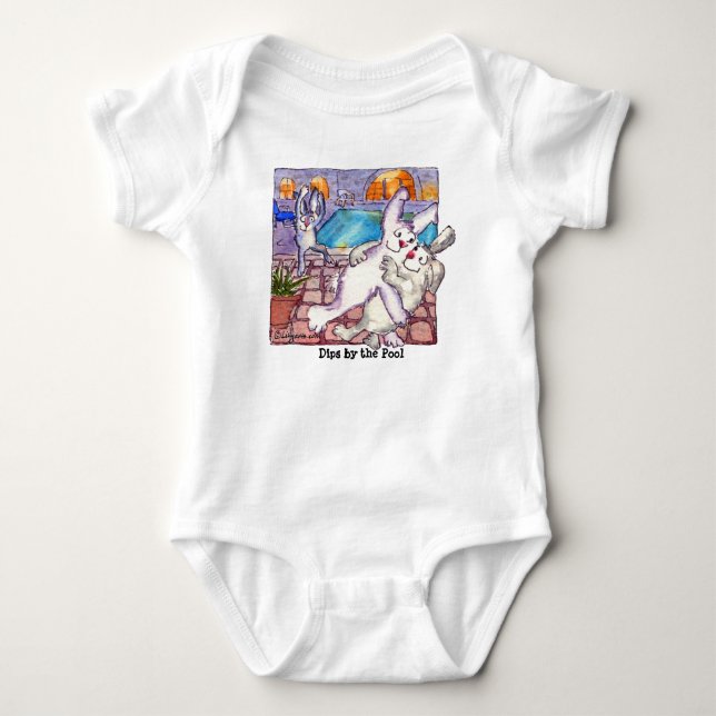 Cartoon Rabbits "Dips by the Pool" baby Bodysuit (Front)