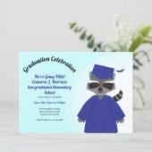 Cartoon Raccoon Blue Cap Gown Kid Graduation Invitation (Standing Front)