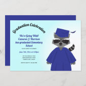 Cartoon Raccoon Blue Cap Gown Kid Graduation Invitation (Front/Back)