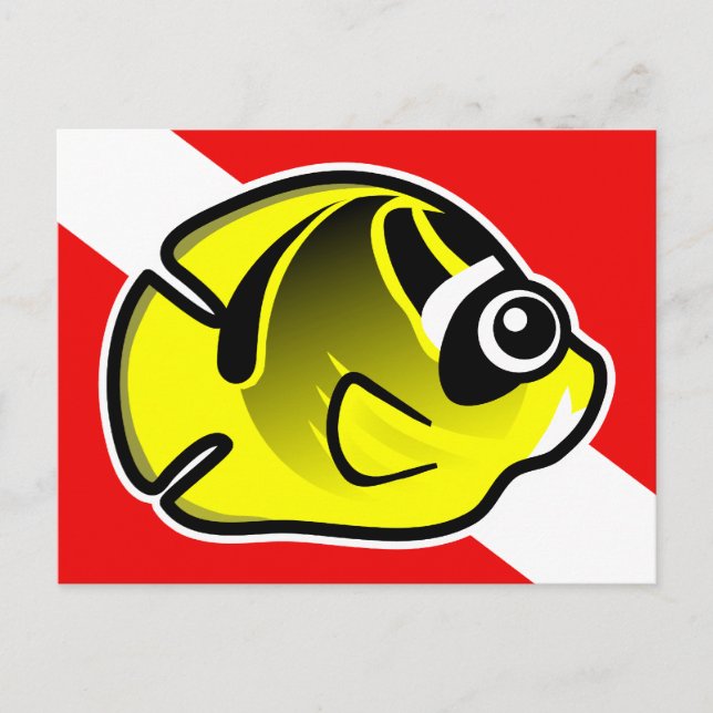 Cartoon Raccoon Butterflyfish Dive Flag Postcard (Front)