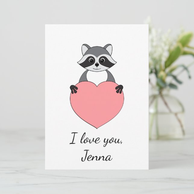 Cartoon Raccoon in love Valentine Holiday Card (Standing Front)