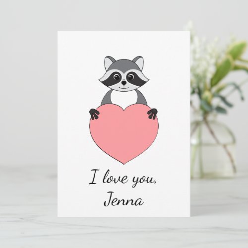 Cartoon Raccoon in love Valentine Holiday Card