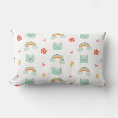 Cartoon Rainbow Cat Pattern Lumbar Pillow