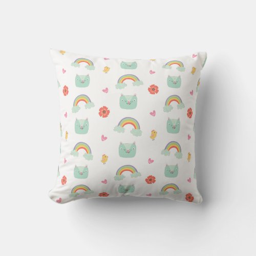 Cartoon Rainbow Cat Pattern Throw Pillow