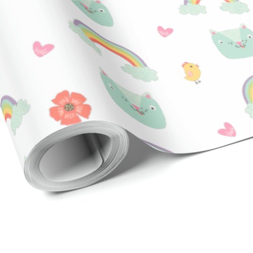 Cartoon Rainbow Cat Pattern Wrapping Paper