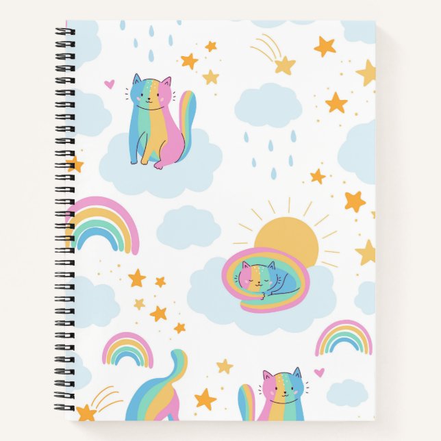 Cartoon Rainbow Cats Notebook (Front)