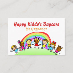 Cartoon Rainbow Daycare Childcare Business Card 