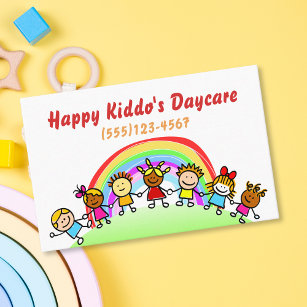 Cartoon Rainbow Daycare Childcare Business Card