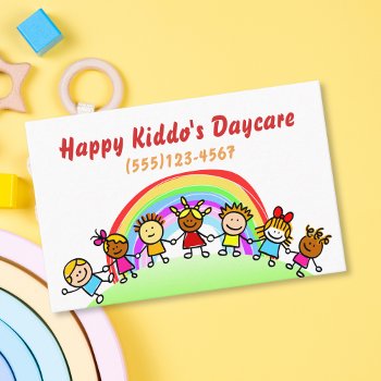 Cartoon Rainbow Daycare Childcare Business Card by tyraobryant at Zazzle
