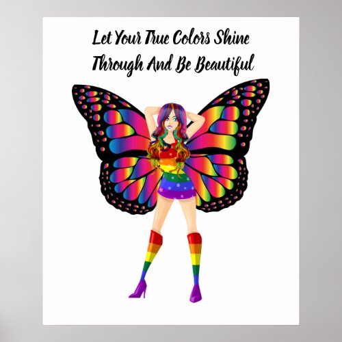 Cartoon Rainbow Fairy Pinup Girl Art Poster